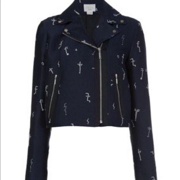 GREY Jason Wu Embroidered Face Crop Moto Jacket - Picture 11 of 12